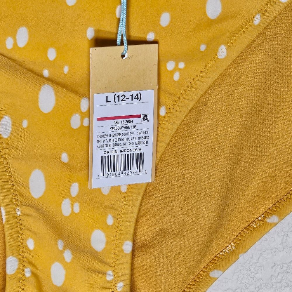 Kona Sol Women's Swim Bottom Large Yellow Polka Dot Hipster Bikini Bottom NWT - Picture 4 of 6